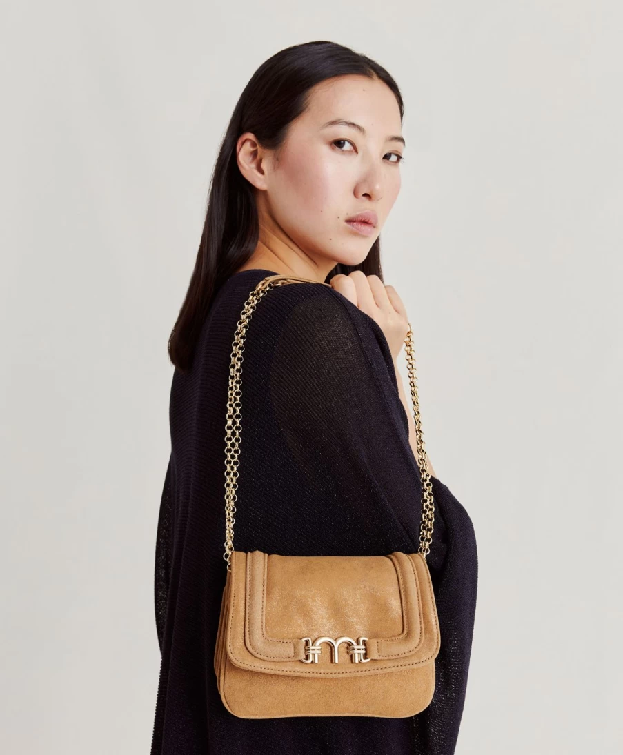 Momoni Women's Mimi Flore Lame Leather Handbag in Caramel - Stylish Crossbody Bag for Women