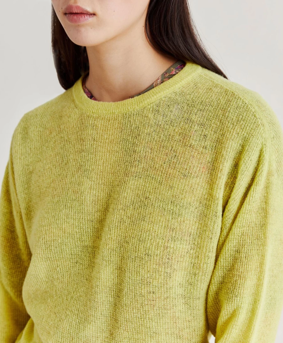 Momoni Women's Ribbed Knitwear Sweater - Lime Green Pullover