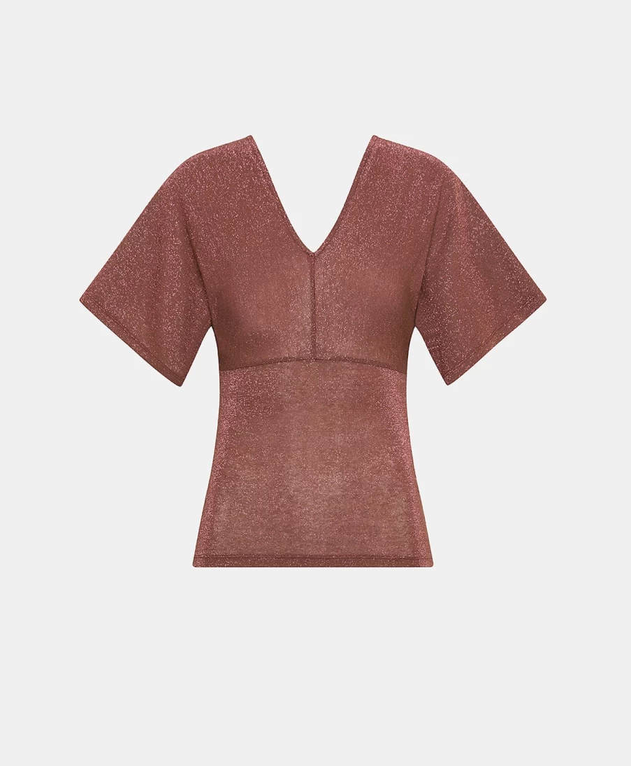 Momoni Women's Milly Lurex Jersey T-Shirt in Earth Brown
