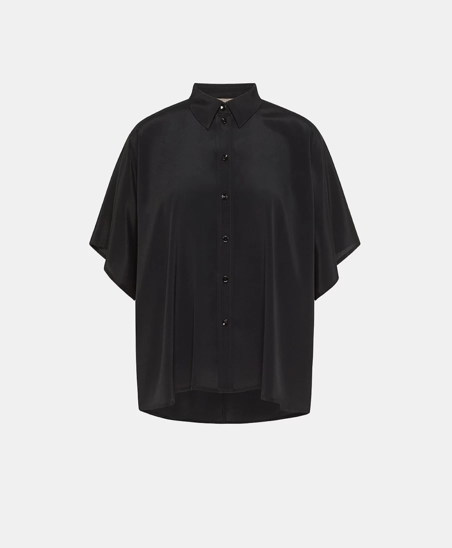 Momoni Women's Brooklyn Black Acetate Silk Shirt - Elegant Plain Design