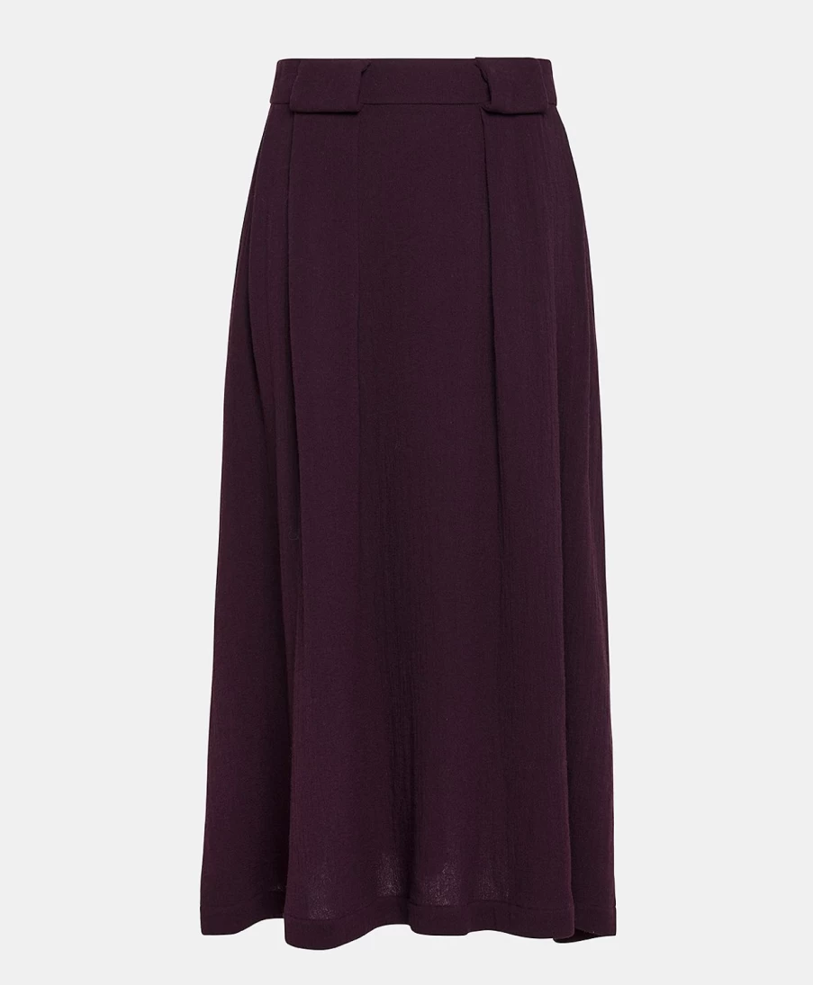 Momoni Women's Gaspard Skirt - Double Wool Viscose Gauze, Wine Red, Elegant A-Line Design