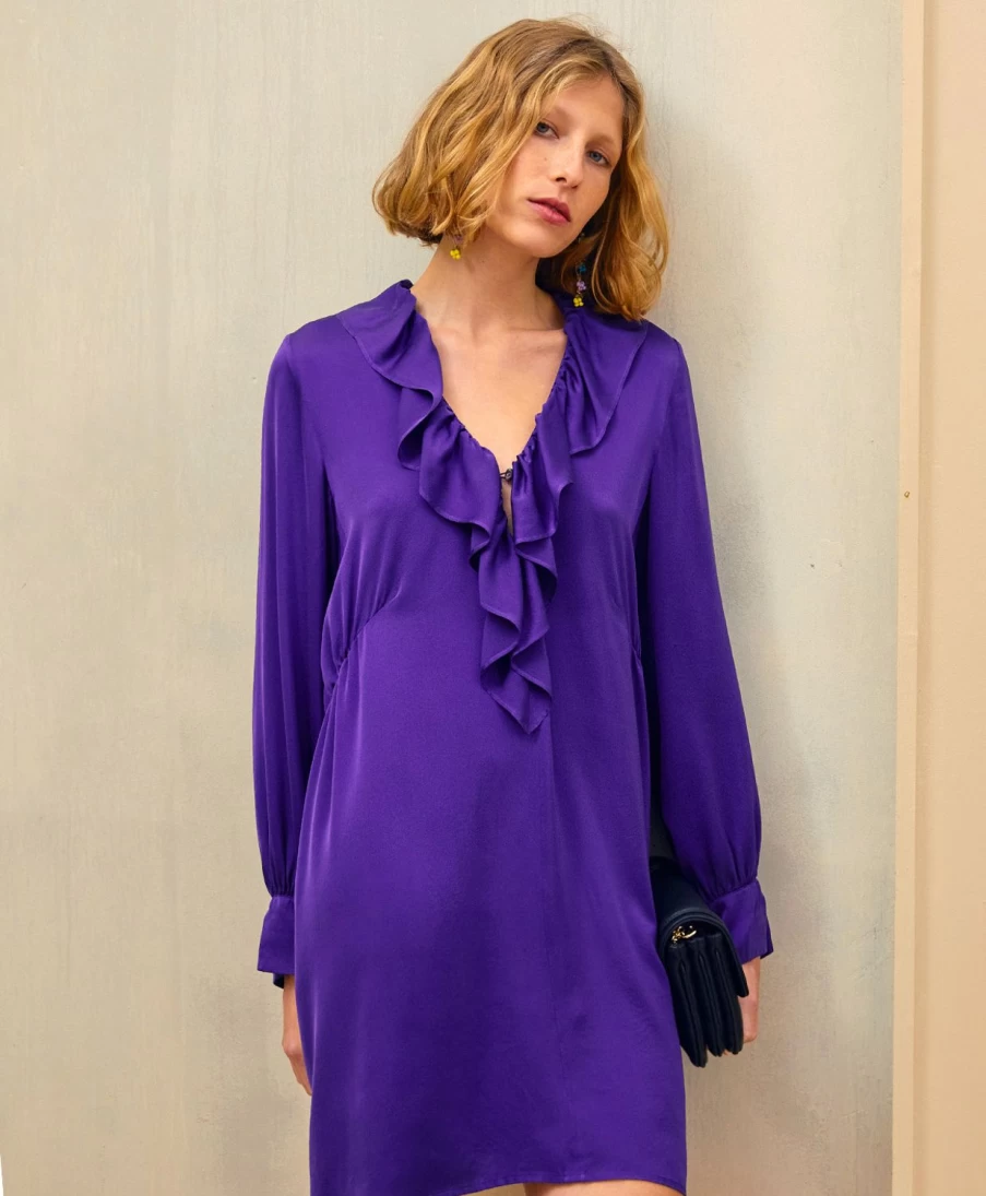 Momoni Women's Violet Satin Crepe Solid Color Rene Dress