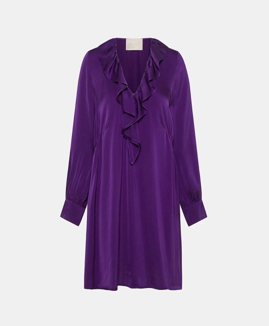 Momoni Women's Violet Satin Crepe Solid Color Rene Dress