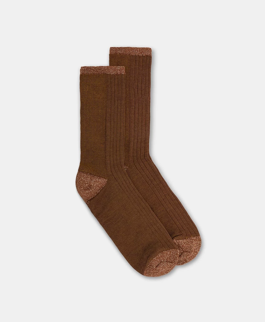 Momoni Women's Flamenco Vanise Ribbed Socks - Brown Comfortable Knitted Ankle Socks