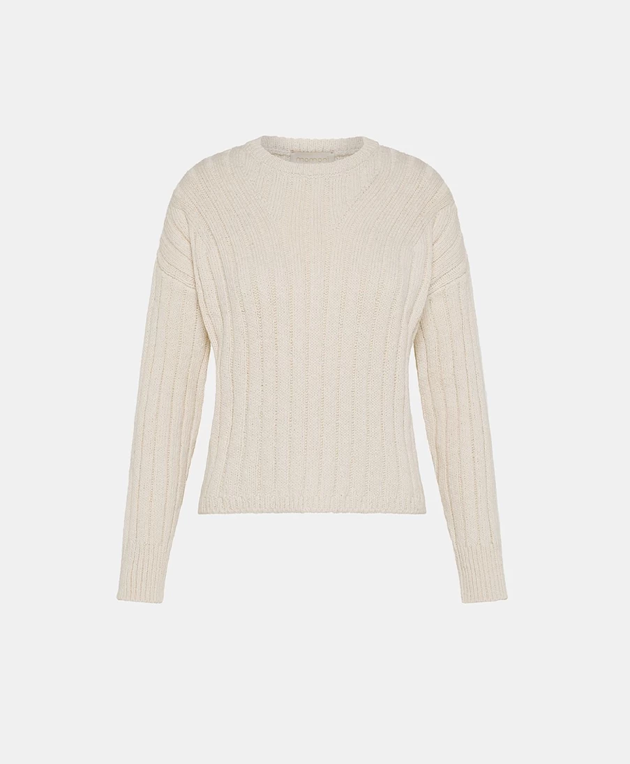 Momoni Women's Cream Baumette Knitwear with Mixed Stitches - Soft Elegant Sweater