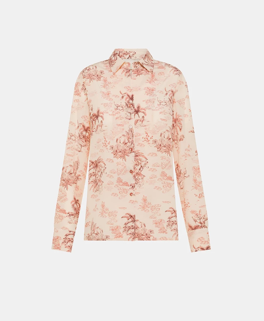 Momoni Women's Simon Shirt - Rose & Dark Cherry Crepe de Chine Blouse