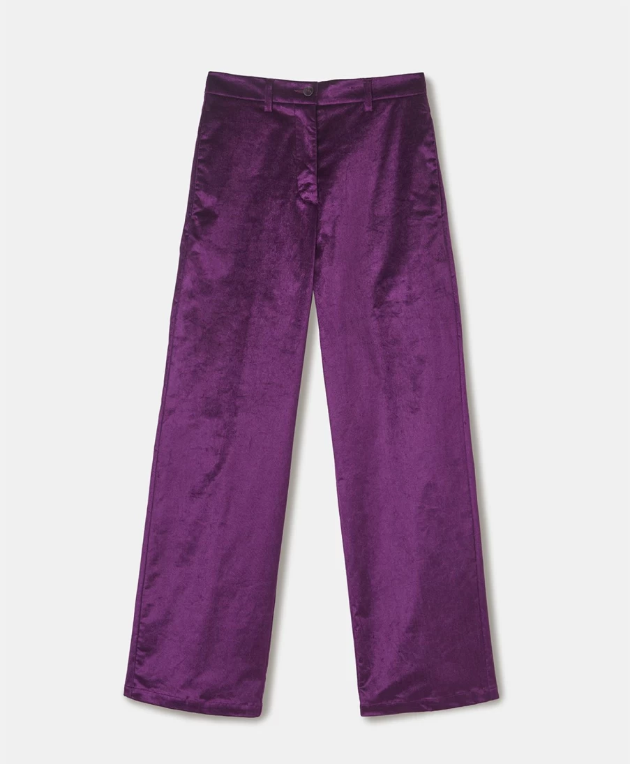 Momoni Women's Purple Shiny Needlecord Zibellino Pants