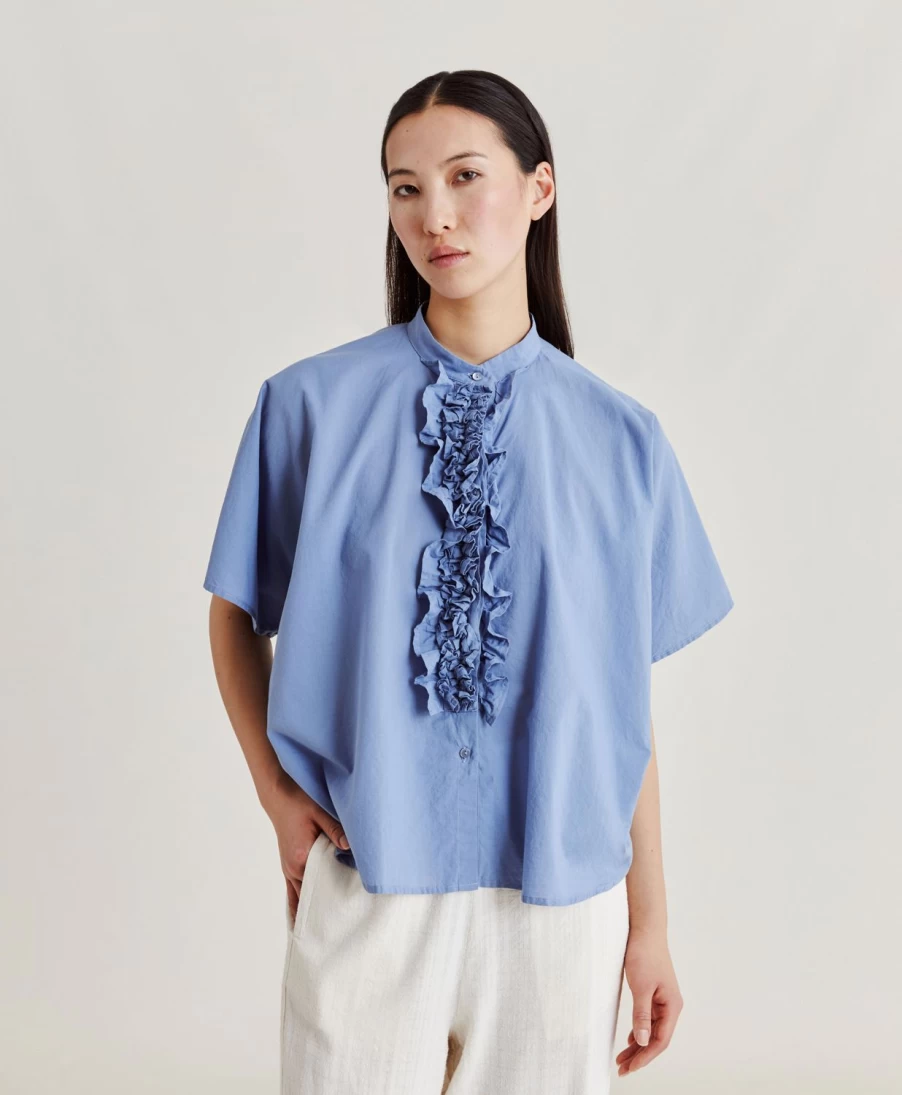 Momoni Women's Light Blue Berenice Shirt - Soft Cotton Voile Blouse for Women
