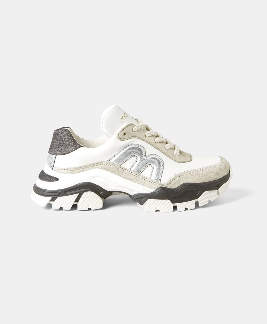 Momoni Women's White and Black Leather Puffin Sneakers