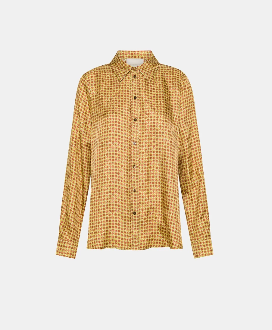 Momoni Women's Arles Printed Silk Twill Shirt - Lime & Grey Chic Blouse