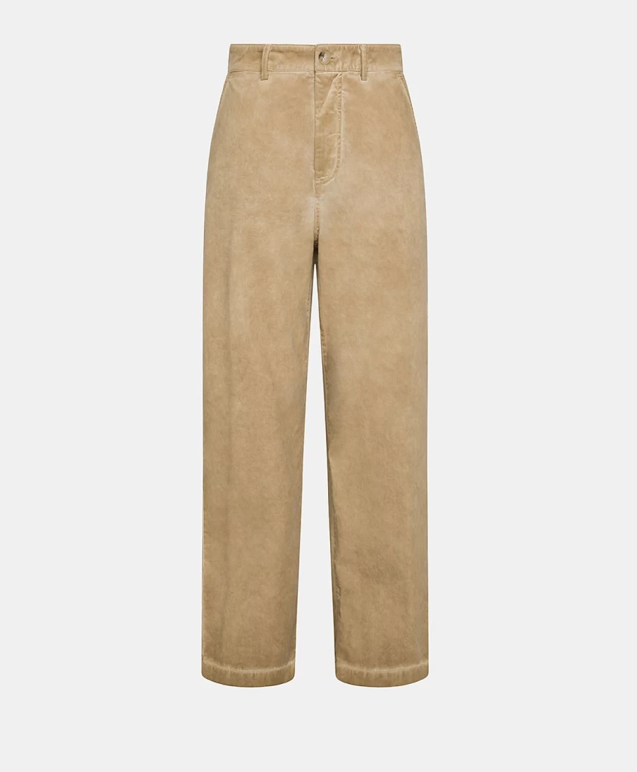 Momoni Women's Fucsia Gabardine Pants - Sand Color High-Waisted Trousers