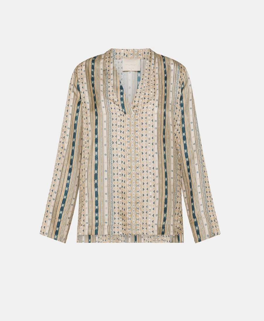 Momoni Women's Ambroise Silk Twill Blouse - Sand & Multicolor Elegant Top