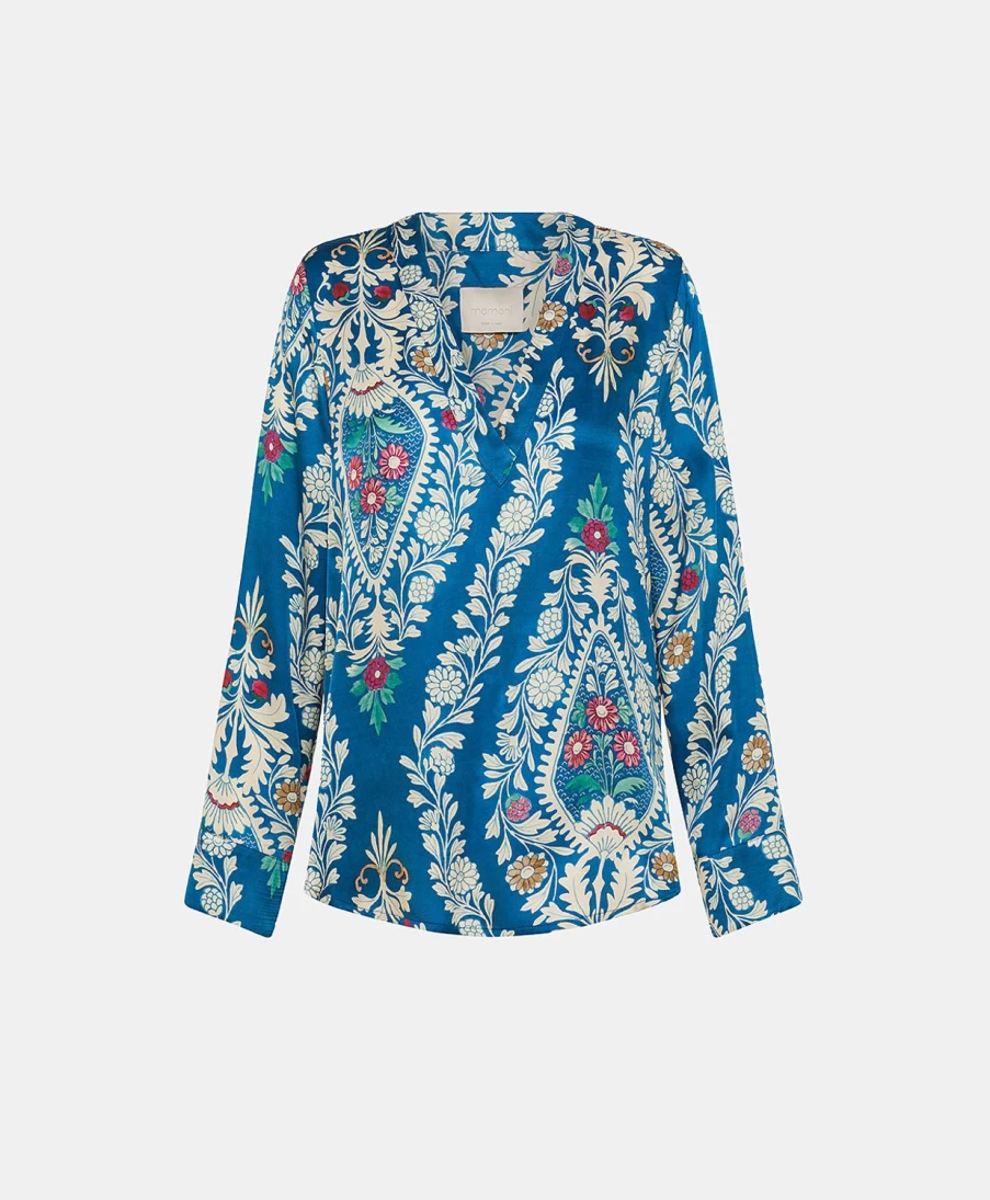 Momoni Women's Emilien Blouse - Blue Printed Viscose Twill Top