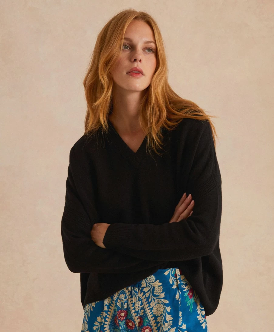 Momoni Women's Black Ariel Knitwear - Soft Wool Cashmere Blend Sweater