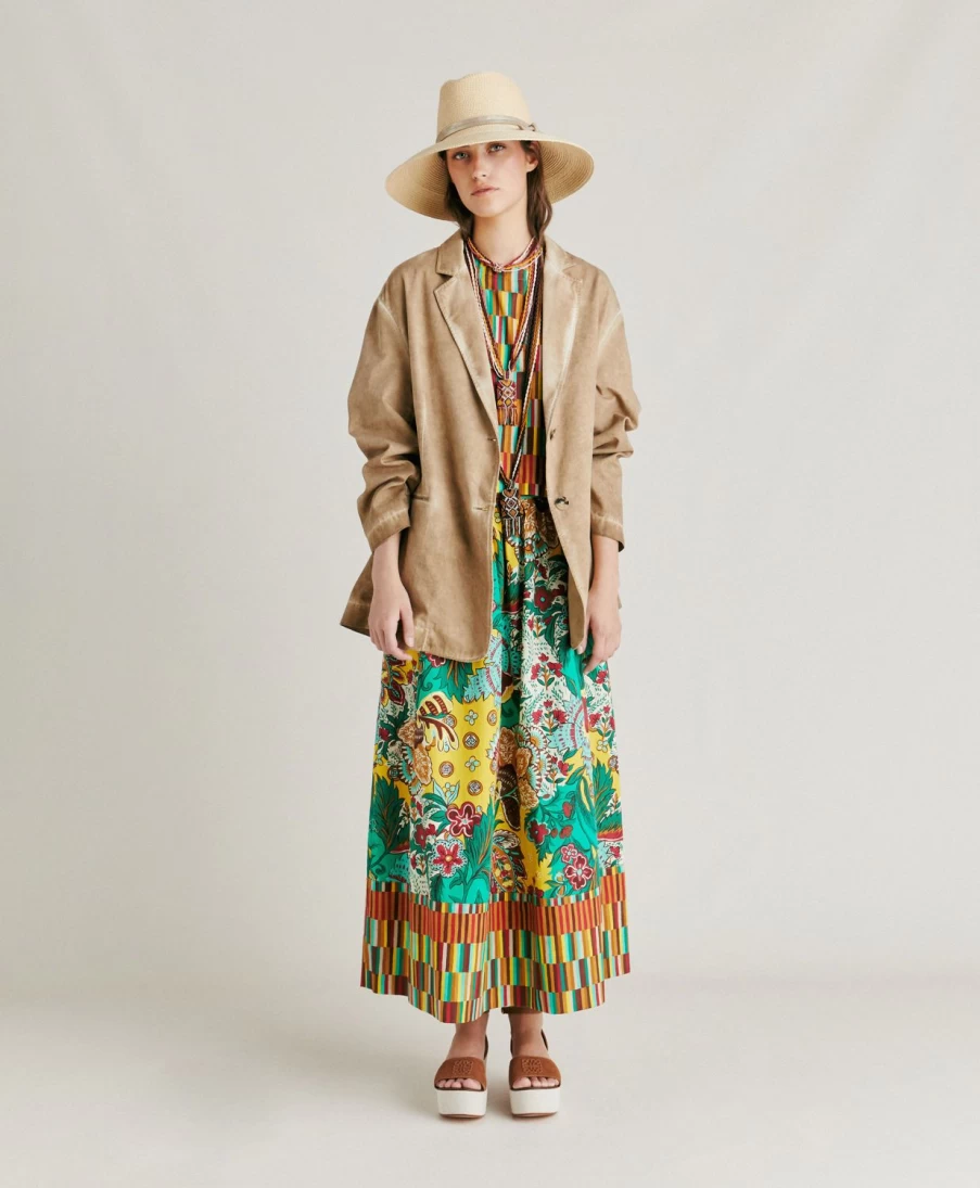 Momoni Women's Iris Poplin Skirt - Multicolour Yellow Floral Summer Skirt