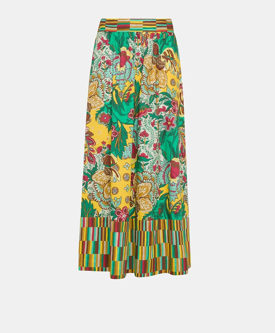 Momoni Women's Iris Poplin Skirt - Multicolour Yellow Floral Summer Skirt