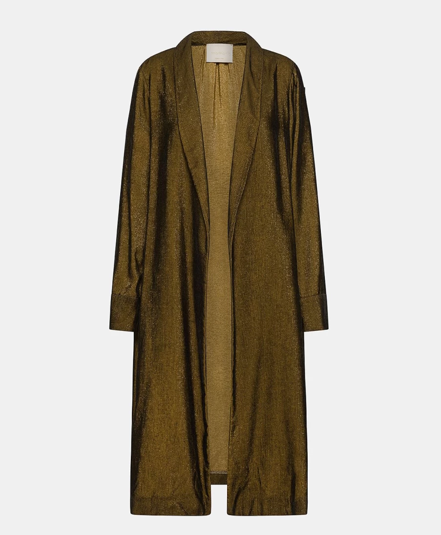 Momoni Women's Apollinaire Black & Gold Lurex Needlecord Coat - Fluid Tailored Design