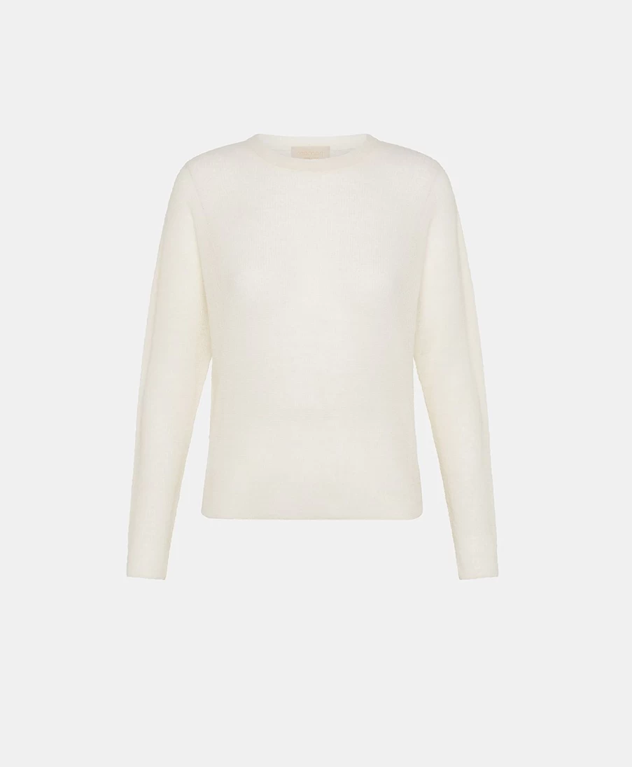 Momoni Women's Cream Ribbed Knitwear Marmotta Sweater