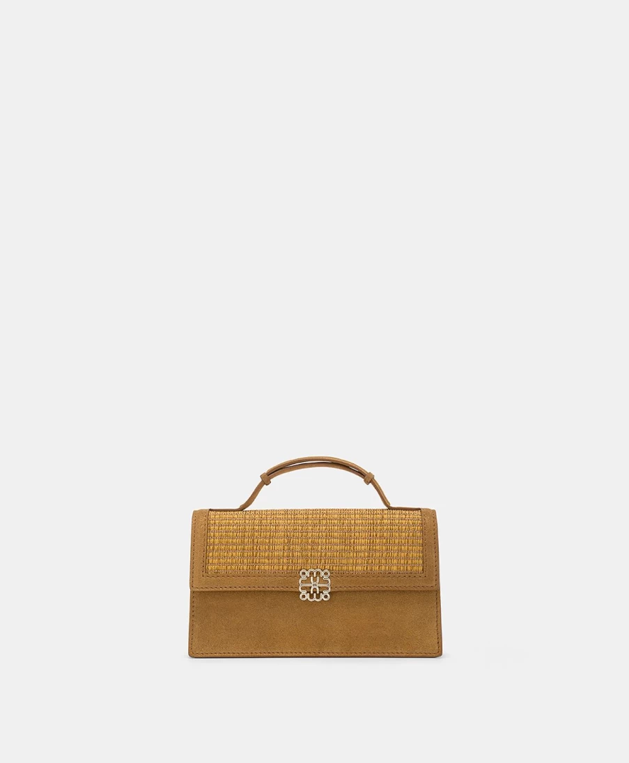 Momoni Women's Sophie Raffia and Lame Handbag in Caramel