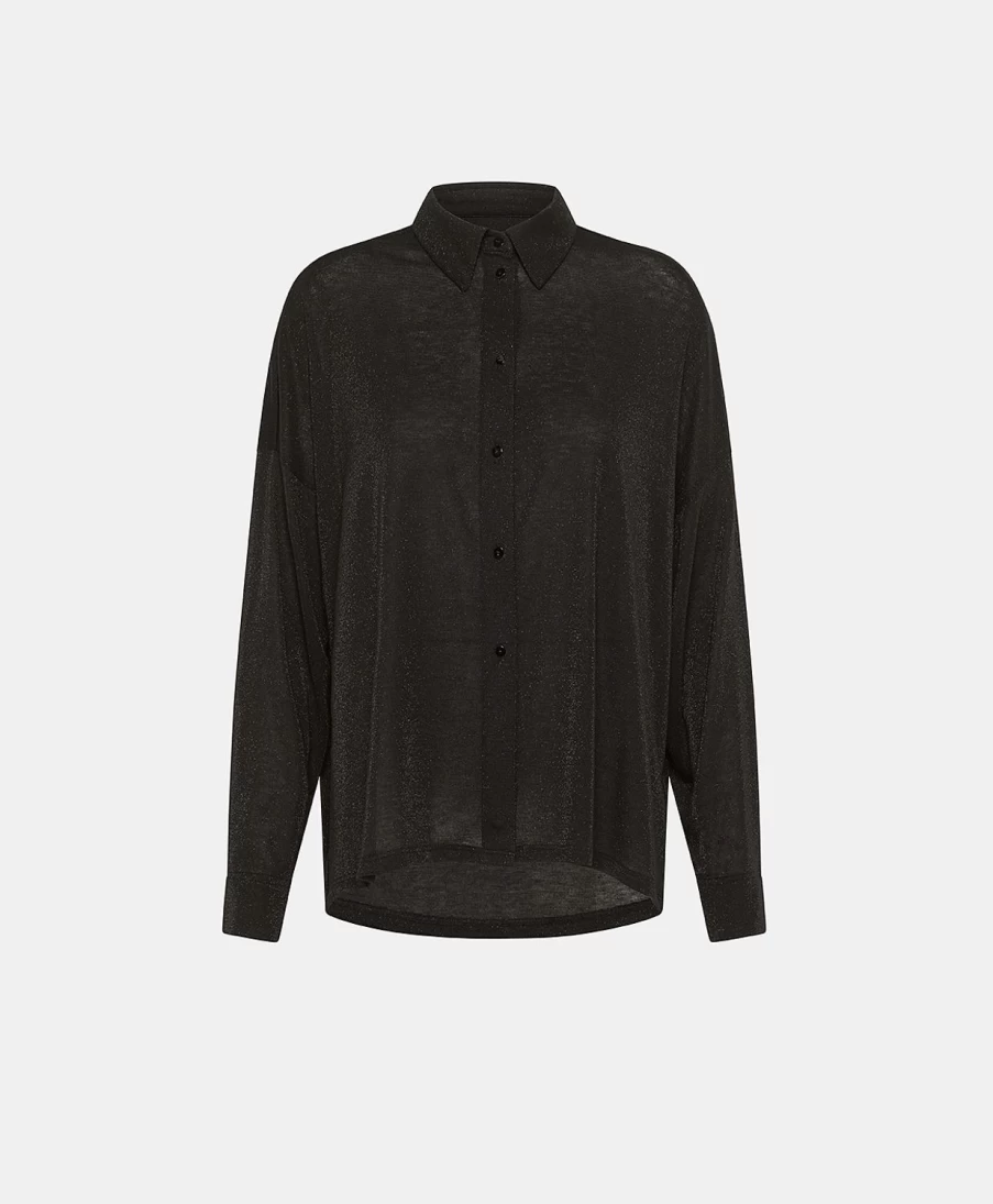 Momoni Women's Black Lucciola Shirt in Luxurious Lurex Jersey Fabric