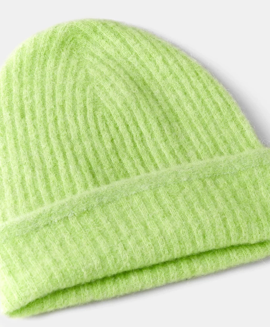 Momoni Women's Zigolo Hat - Fleece-Effect Baby Alpaca Wool, Acid Green Winter Beanie