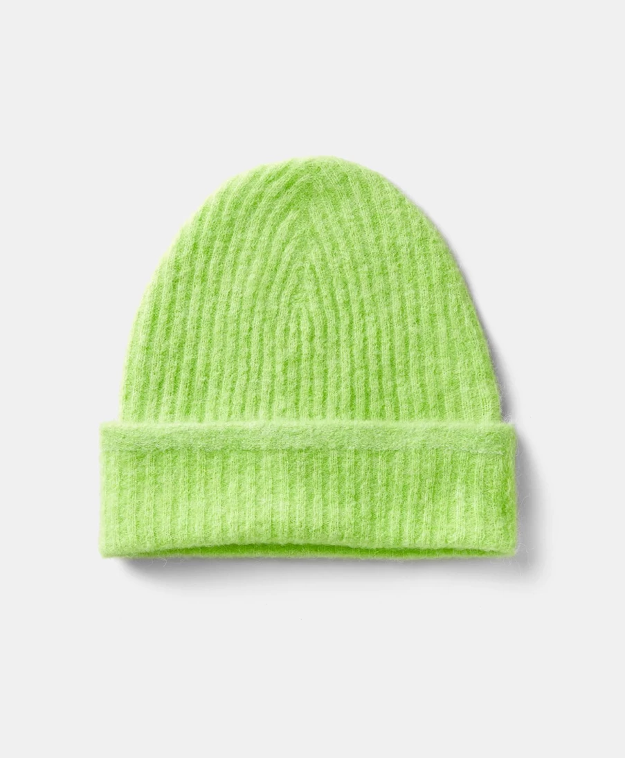 Momoni Women's Zigolo Hat - Fleece-Effect Baby Alpaca Wool, Acid Green Winter Beanie