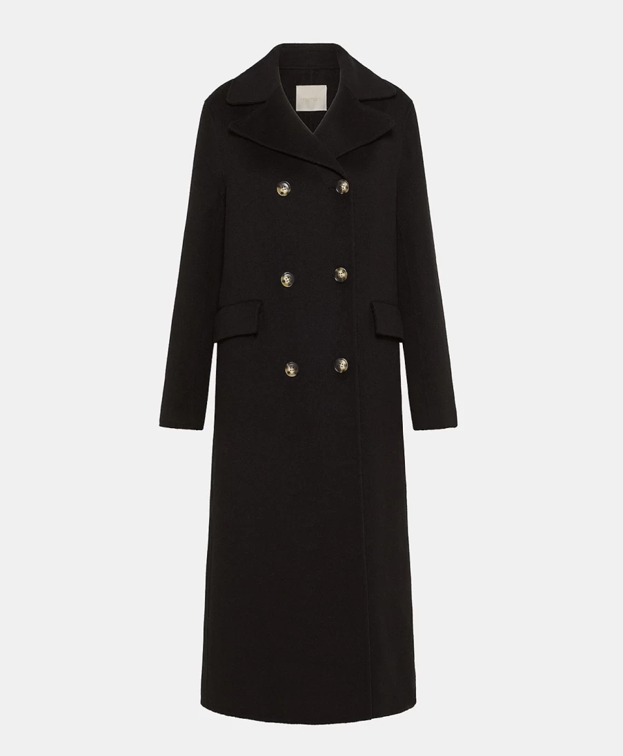 Momoni Women's Serge Coat - Double-Faced Wool Blend Jacket, Black