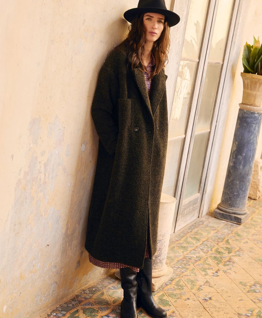 Momoni Women's Dark Green Boucle Alpaca Wool Fontainebleau Coat