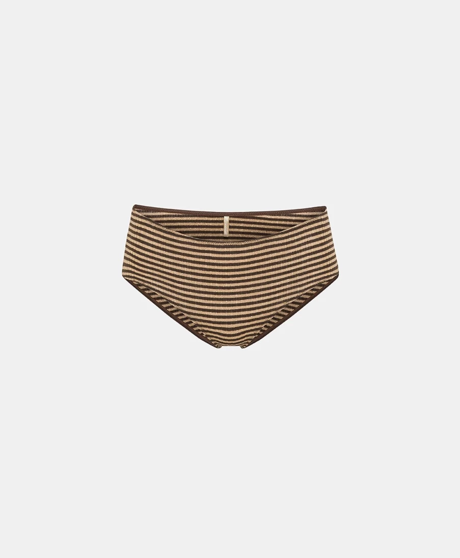 Momoni Women's Jildaz Slip-In Lurex Ribbed Striped Top - Dark Gold Elegant Shirt