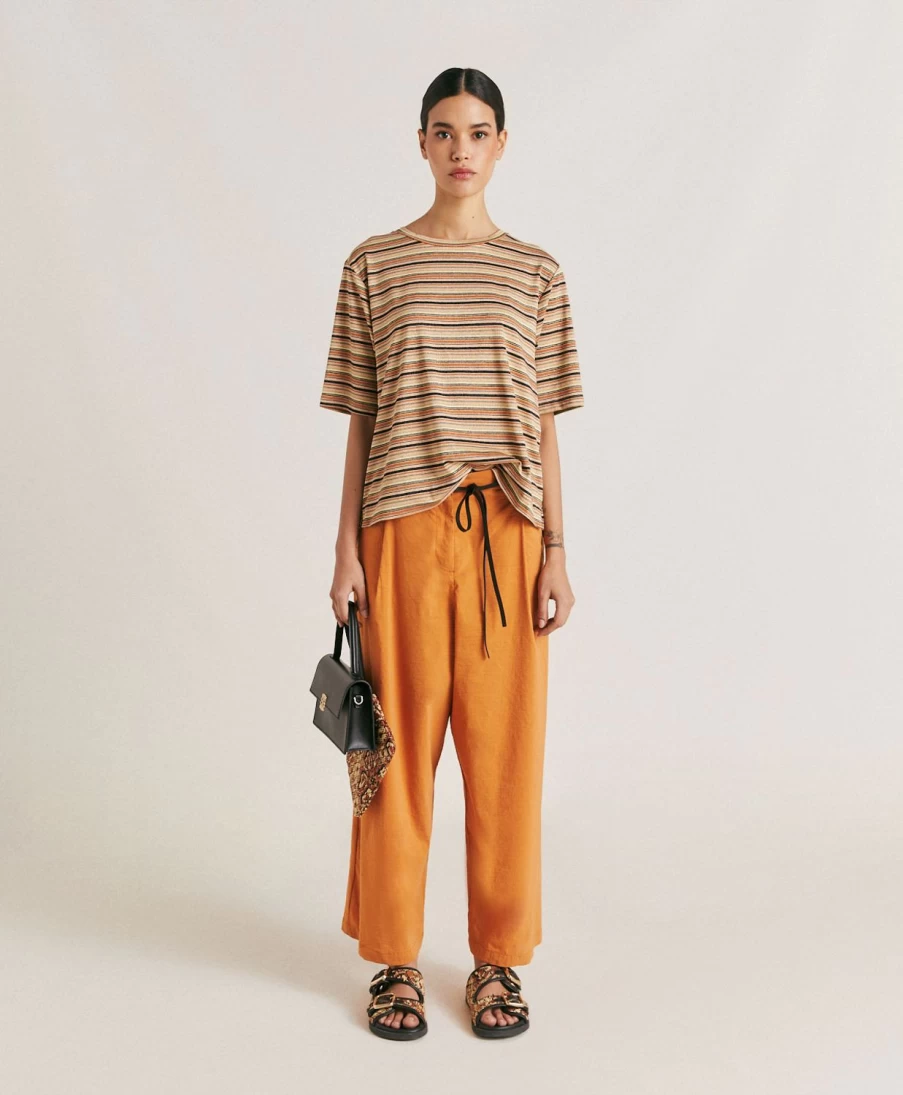 Momoni Women's ILDA Pant in Cotton Linen - Comfortable Summer Trousers in Papaya