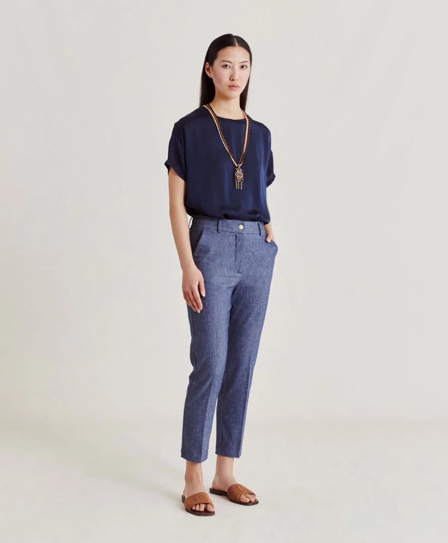 Momoni Women's Joy Pant Light Blue Denim Jeans - High Waist Comfort Fit