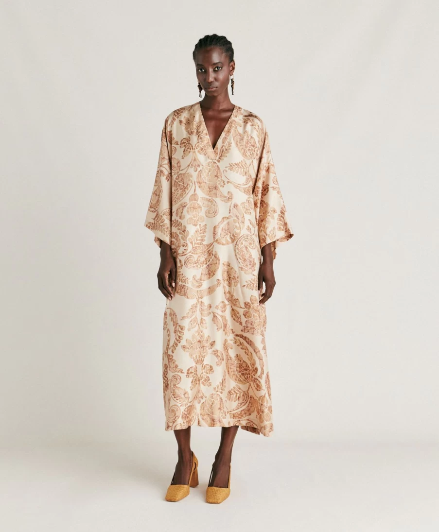 Momoni Women's Faro Silk Twill Dress in Dusty Pink & Multicolour - Elegant Floral Print