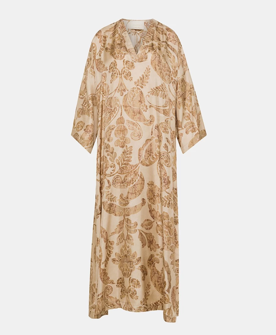 Momoni Women's Faro Silk Twill Dress in Dusty Pink & Multicolour - Elegant Floral Print