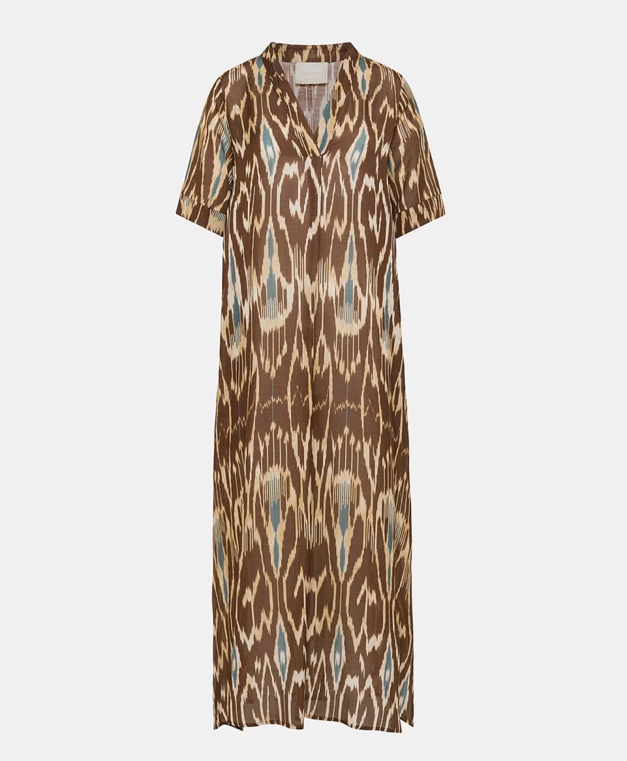 Momoni Women's Altamura Dress - Viscose Linen Blend Cocoa Multicolour Summer Maxi Dress