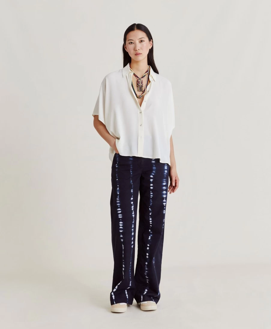 Momoni Women's Cream Brooklyn Shirt - Plain Acetate Silk Blouse