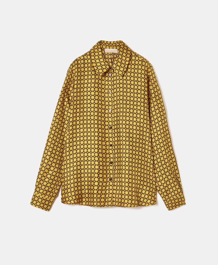 Momoni Women's Arles Printed Silk Twill Shirt - Yellow & Blackberry Floral Pattern