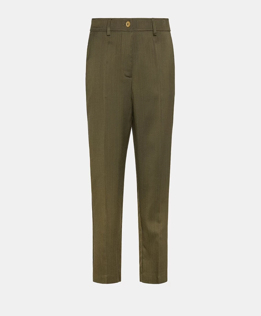Momoni Women's Elegant Dark Green Viscose Wool Matthieu Pant
