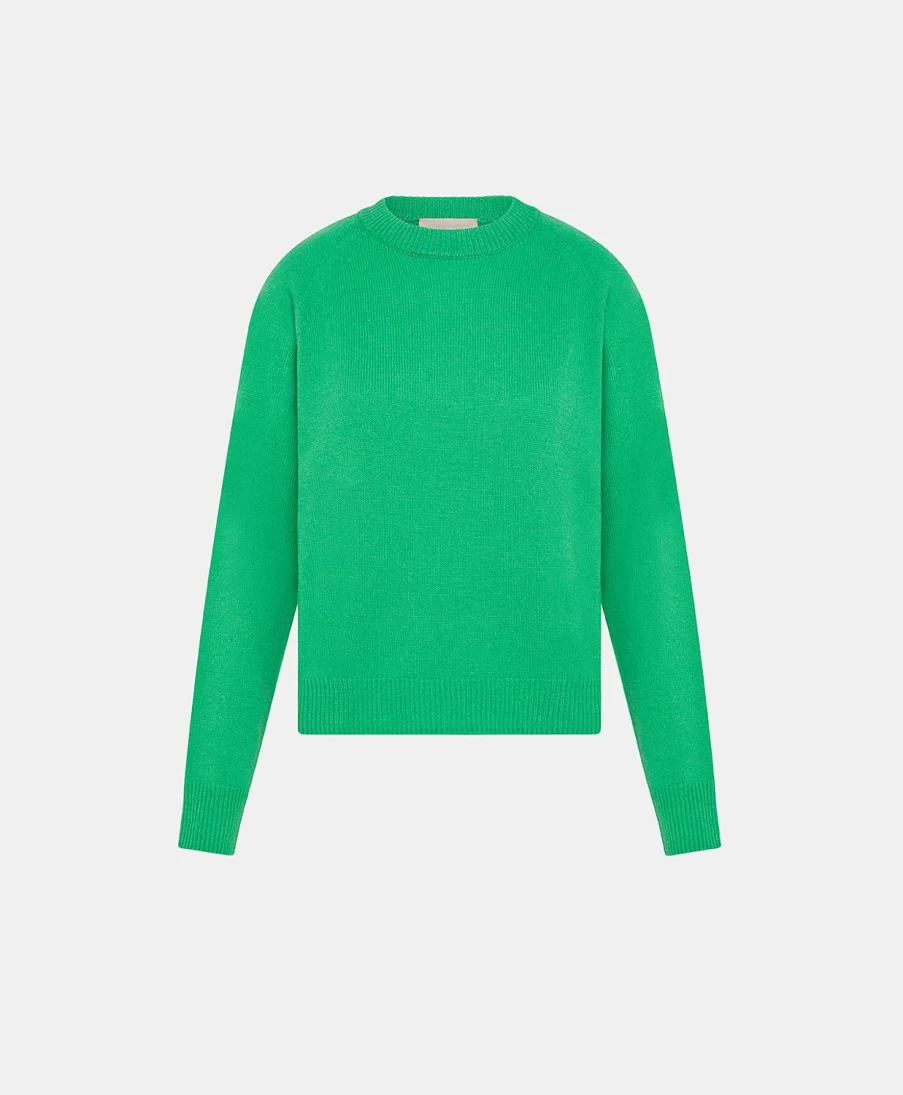 Momoni Women's Grass Green Plain Wool/Cashmere Knitwear Sweater
