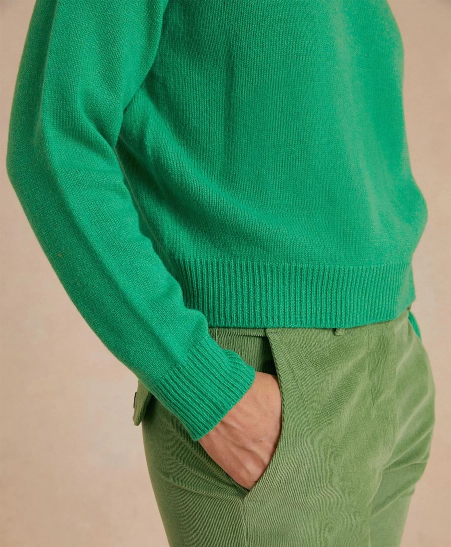 Momoni Women's Grass Green Plain Wool/Cashmere Knitwear Sweater