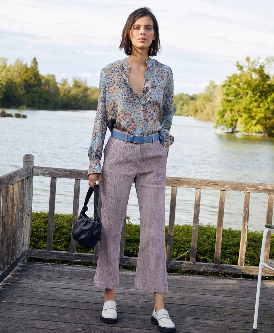 Momoni Women's Indra Cold-Dyed Corduroy Pants in Lilac - Soft Vintage-Style High Waisted Trousers