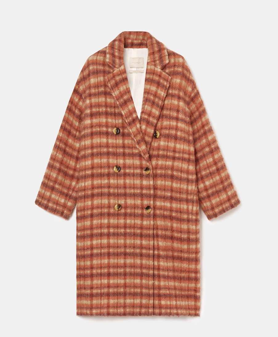 Momoni Women's Neve Checked Casentino Wool Coat in Orange