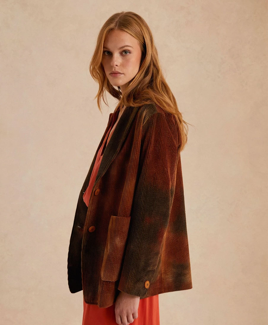 Momoni Women's Tie Dye Corduroy Mindy Jacket - Multicolor Burnt Casual Vintage Style