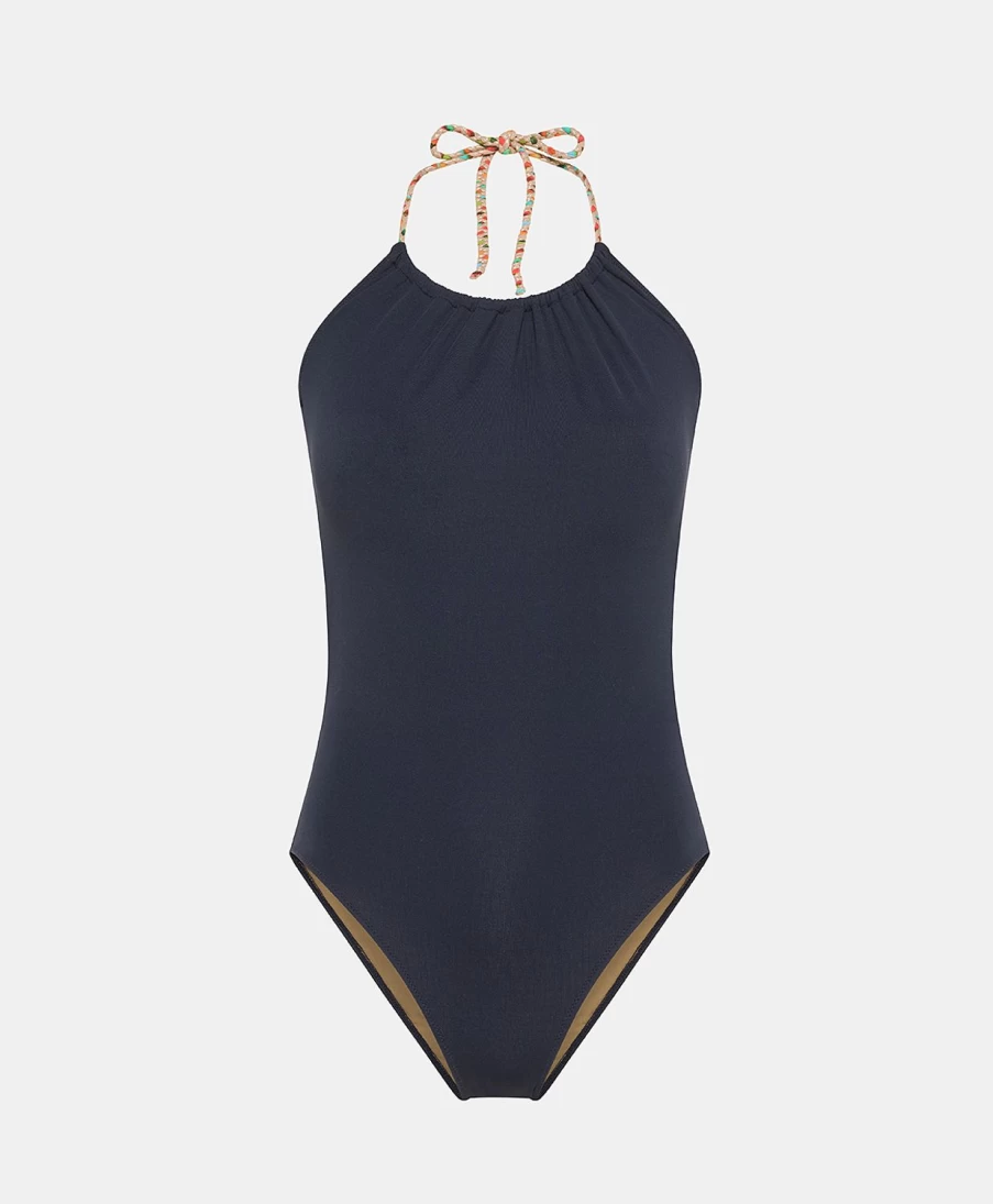 Momoni Women's Dark Blue Innamorata Swimsuit with Braided Straps - Stylish One-Piece Bathing Suit