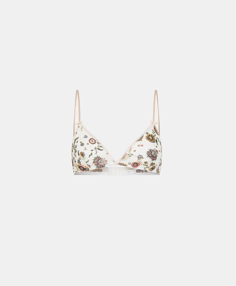 Momoni Women's Amethyst Bra - Cream & Multicolor Pink Printed Nylon Lingerie