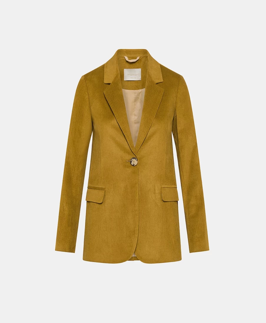 Momoni Women's Christophe Jacket - Stretch Ribbed Cotton Modal Blend in Cigar Brown