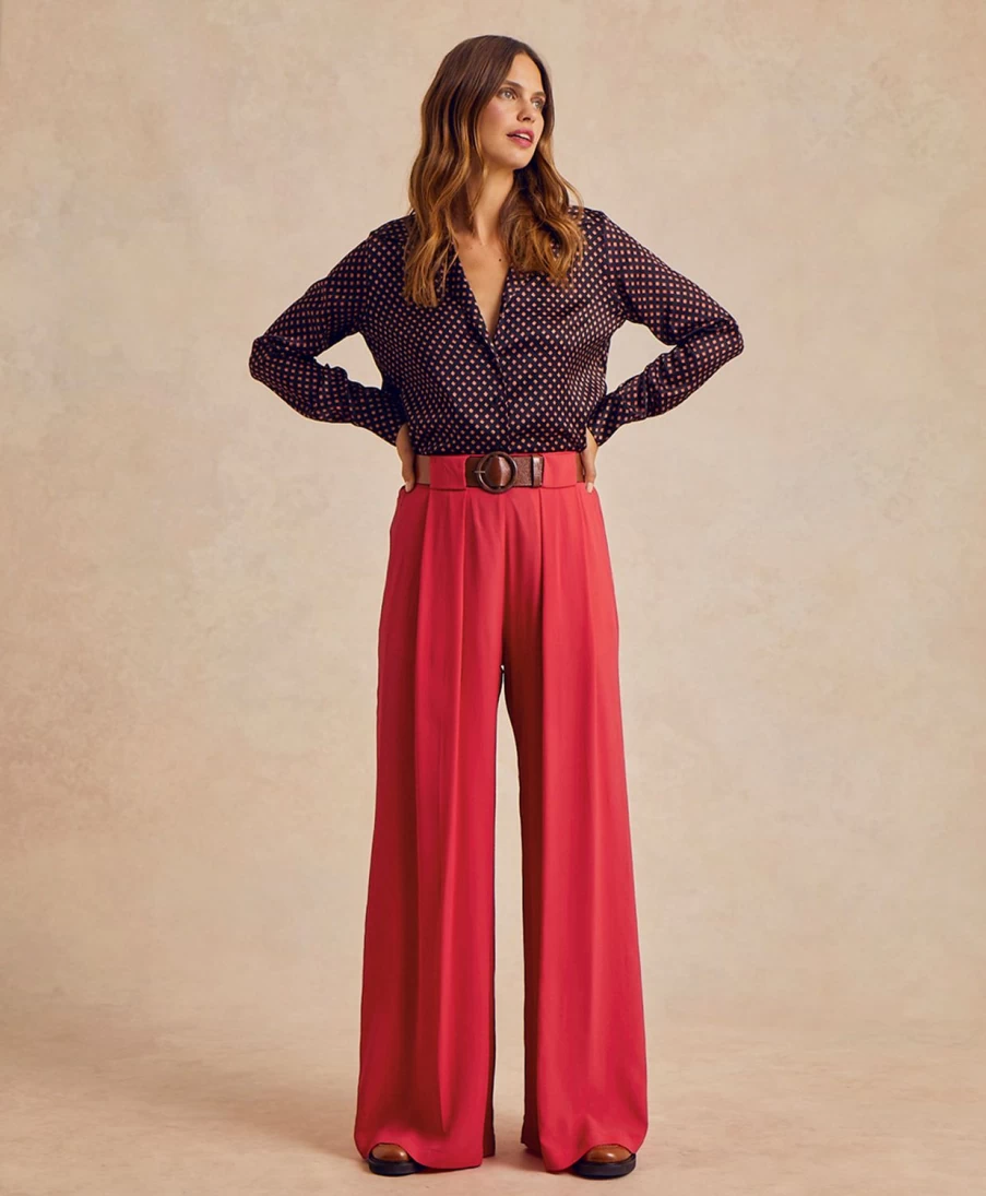 Momoni Women's Aspen Pant - Solid Black Cherry Acetate Silk Trousers