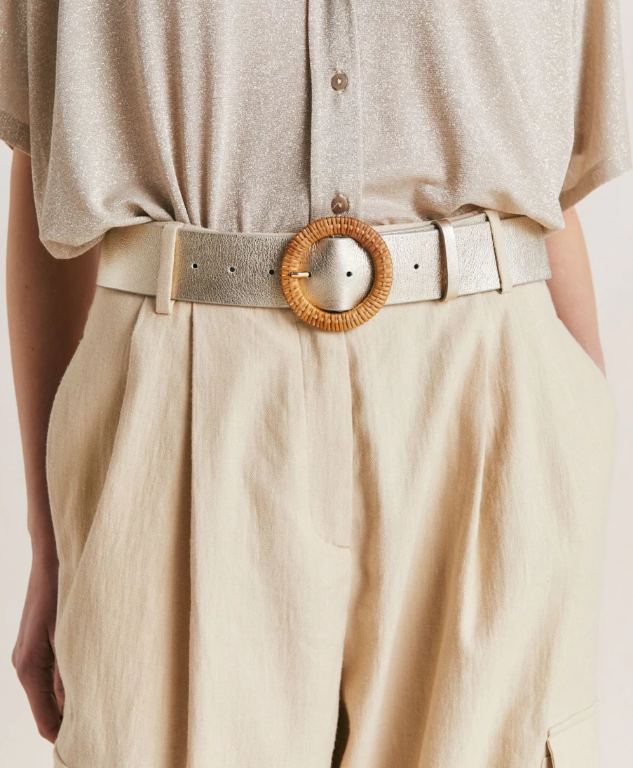Momoni Women's Light Gold Leather Adah Belt - Stylish Waist Accessory