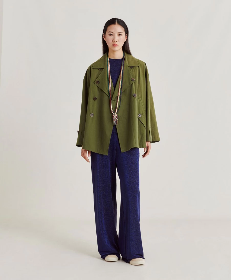 Momoni Women's Blue Lurex Jersey Baccarat Pants - Elegant & Comfortable Trousers