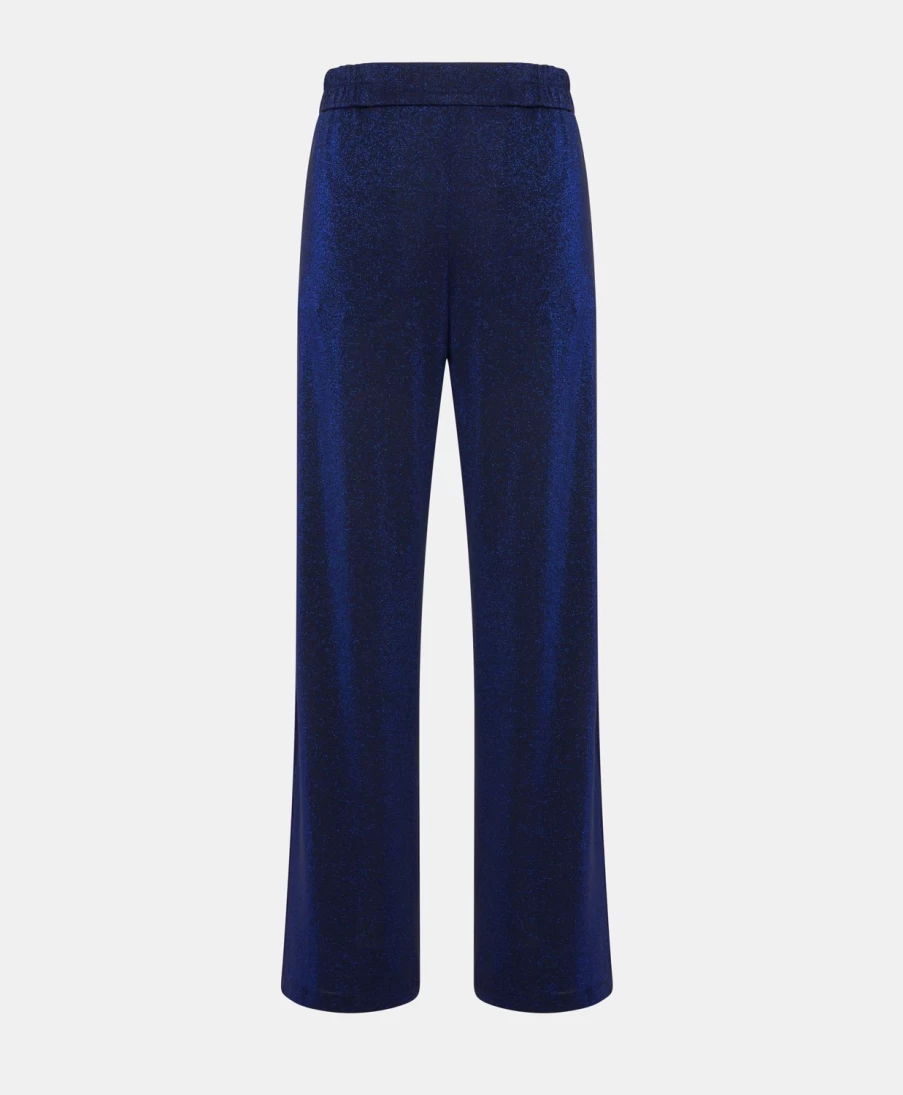Momoni Women's Blue Lurex Jersey Baccarat Pants - Elegant & Comfortable Trousers