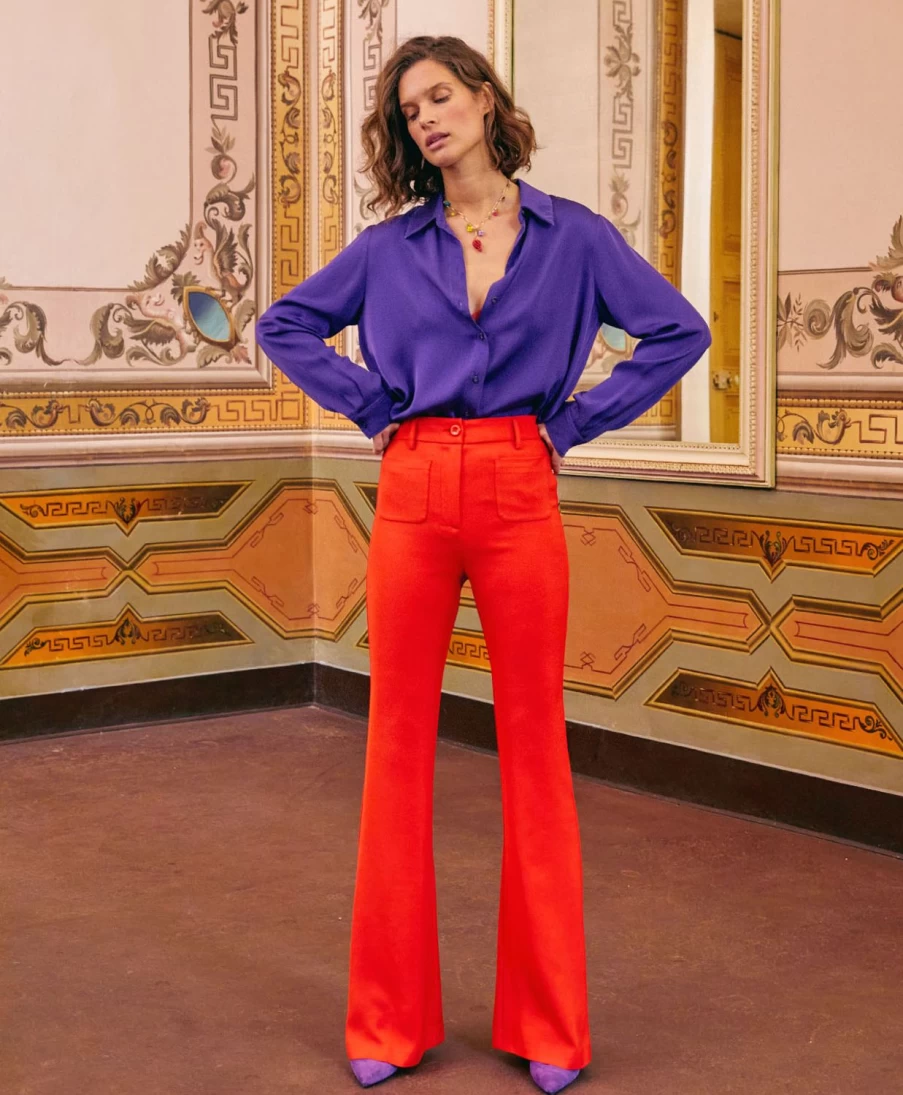 Momoni Women's Gilbert Stretch Viscose Pant in Red - Comfortable Cady Fabric Trousers